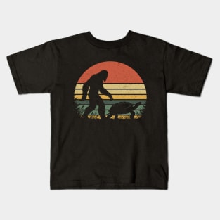 Bigfoot Walking With a Turtle Vintage Distressed Sunset Hiking Kids T-Shirt